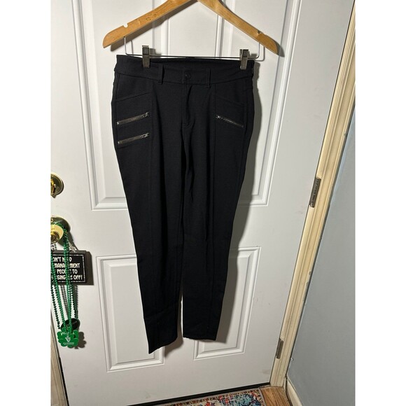 Athleta Black Ponte Moto Zipper Stretch Mid Rise Skinny Pant - Picture 1 of 5